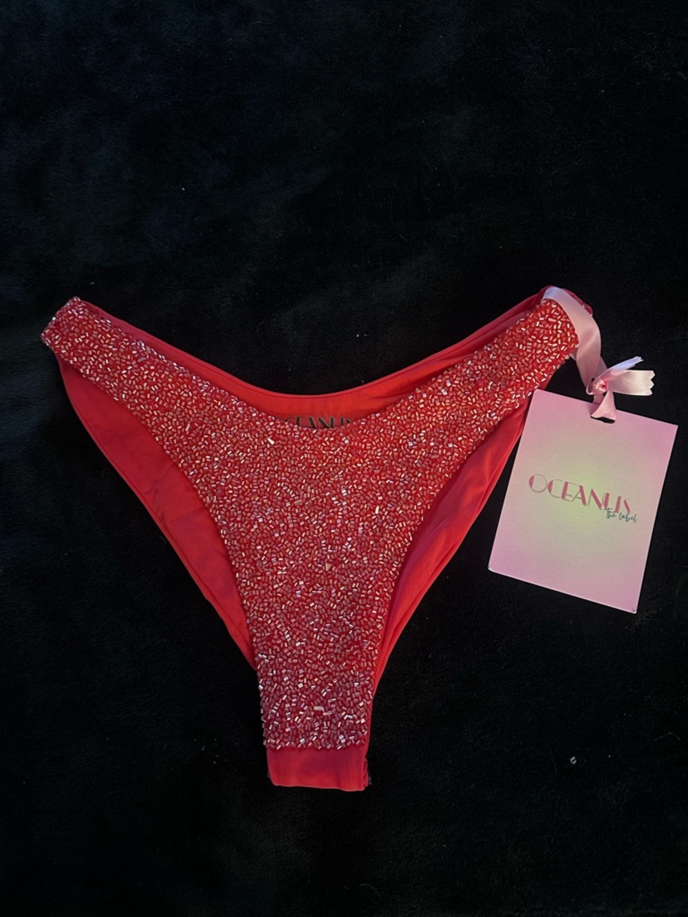 Oceanus The Label Ariel Hand-Beaded Bikini Bottoms - Red